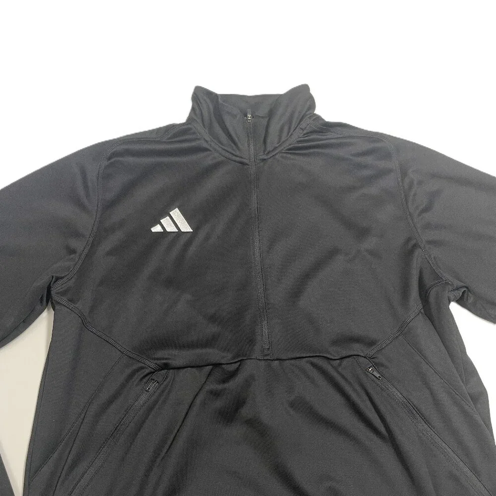 Adidas Track Jacket Mens L Black 1/4 Zip Sideline Aeroready Pullover Soccer Logo